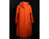 Large Bonnie Cashin 1960s Orange Coat with Hood - 60s Designer Overcoat - Canvas & Leather with Big Pockets - Brass Toggles - Bust 39.5
