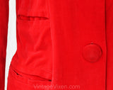 Size 8 1950s Pant Suit - Red Velveteen Tunic & Capri Cropped Pants - Audrey Style 50s 60s Cotton Outfit - Made in Milan Italy - Waist 26.5