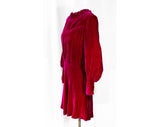 Size 8 1930s Style Velvet Dress - Revised Design & Construction - Gorgeous 30s Shocking Pink Hue - Full Sleeves - Ruffle Neck - Bust 36