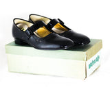 Size 1 1/2 Girl's Mary Jane Shoes - Authentic 1950s 60s Little Girls Black Patent Leather Look Vinyl - Child Size 1.5 C - 50s Deadstock NIB