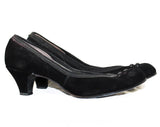 Size 6.5 1950s Black Shoes - Never Worn Sleek 50s Suede Pumps with Minimalist Detail - Size 6 1/2 Mid Century Kitten Heels - 50's Deadstock