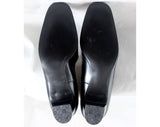 Size 8 Black Shoes - Glossy Faux Patent Leather 1960s Pumps with Deco Detail - 50s 60s Secretary Office Shoes - NOS Deadstock - 8 AA