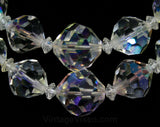 Cut Crystal Double-Strand Necklace - 1950s Glamour Girl Jewelry - Posh 50s Elegance - Faceted Aurora Borealis Clear Glass Beads - 44460