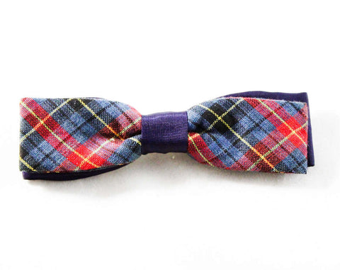 50s Boy's Bowtie - Red & Blue Tartan Plaid Boys Bow Tie - Preppie 1950s 1960s Mid Century Children's Accessories - Cute Clip On Child's Tie