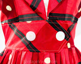 Size 6 1950s Dress - Red Polka Dot Plaid Summer Frock - Fitted Bodice & Full Skirt - 50s Black Tartan Silk Blend Dress - NWT - Waist 26