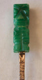 40s Aztec Sterling Silver Spoon Lapel Pin with Jade Detail - 1940s Artisan Brooch - Mexican Stick Pin - Mexico - Central America - 36473