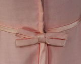Size 6 Pink Evening Dress - 1960s Spring Empire Waist Gown - Pastel Garden Party - Satin Trim & Bell Sleeve - Long Tailed Bow - Bust 34.5