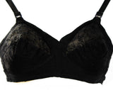 ca. 1963 Perky Black Bra with Floral Embroidery - 34A Modest Coverage Brassiere - Style 1161 Playtex Living - Size 34 A - Bust 34 to 36.5