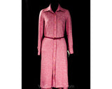 Size 8 1970s Pant Suit - Extra Long Tunic Shirt Jacket & Trousers with Original Belt - Mauve Pink Mottled Knit - 70s NWT Deadstock - Bust 36