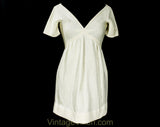 Size 4 Rudi Gernreich Mini Dress - Small 1960s Designer Minimalist Modern Sheath - Short Sleeved Ivory Wool Knit Baby Doll Empire - Bust 33