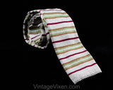 1980s Giorgio Armani Men's Tie - Square End Knit Striped Necktie - Retro Mens Designer - Gray Maroon Red Olive Green Tan Brown 80s Silk