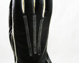 Black Leather Gloves with White Trim - Size 6 Sophisticated Wrist Length Kid Gloves - Pair 1950s Gloves - Chic 50's Accessories - 47978