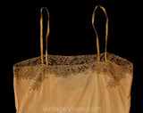Size 6 1920s Flapper Teddy - Peach Silk Chemise Full Slip with Bandeau Beige Lace Bust - Gorgeous Authentic 20s Lingerie - Buttoned Crotch