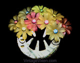 50s Rhinestone Flowers Ponytail Holder - 1950s Hair Clip Accessory - Spring Pastel Rainbow Flexible Plastic Daisy - Colorful Round Barrette