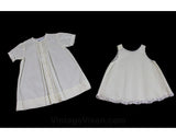 1950s Baby's Dress & Slip Set - Size 0 to 3 Months - Fine Pale Yellow Cotton White Embroidery - All Hand Sewn - 50s Infant Girl's Outfit