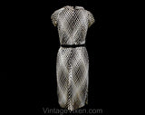 Size 10 1960s Dress - Summer Optical Print Mod Sheath with Original Belt - 1960s Short Sleeve Brown & Ivory Diamonds Knit - Bust 37.5