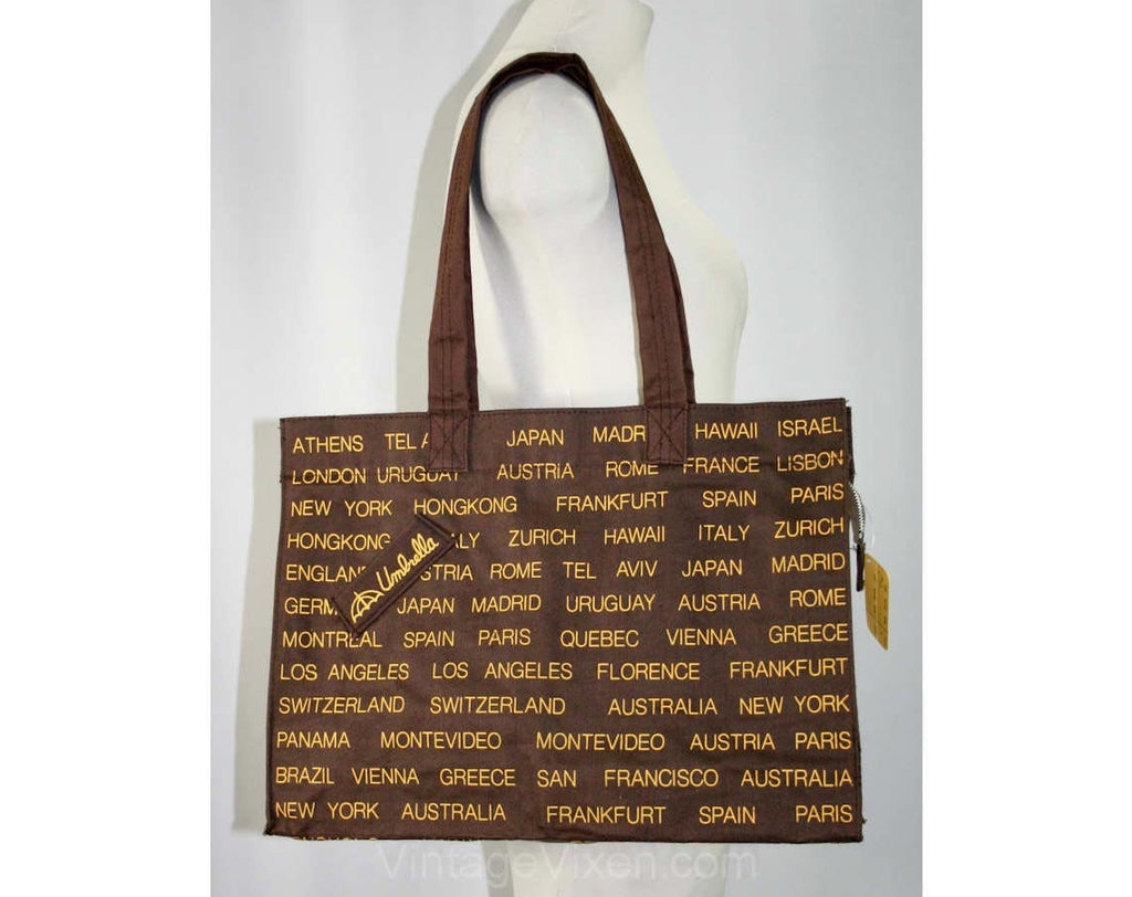 Globe Trotter 1970s Brown Tote Bag With Umbrella Pocket - Large Size - Mint Condition - 41517-1