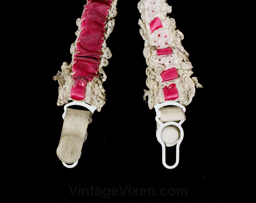 1960s Pink Garter Belt with White Eyelet Lace - Burlesque Showgirl - 6 Vintage Vixen Clothing 1960s Pink Garter Belt with White Eyelet Lace - Burlesque Showgirl - 6 Vintage Vixen Clothing