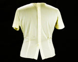 Size 10 Nylon Blouse - 1950s Short Sleeved Secretary Style Top with Soutache Hearts & Swags - Butter Cream Tricot Medium 50s Top - Bust 38