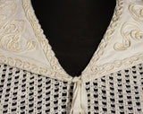 Small Bohemian Knit Top - 1960s 70s Boho Cream See-Through Cotton Shirt & Matching Kerchief - Wonderful Artisan Made Blouse - Sailor Collar