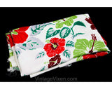 40s Hibiscus Print Fabric - Nearly 3 Yards - Red Chartreuse Scarlet 40s Tropical Flowers Yardage - White Acetate Slinky Summer Dress Fabric