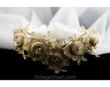 Elegant 1950s 60s Bridal Veil in Swirled Roses & Ecru Lace with Four Layers of White Tulle - Vintage Wedding Wear - Bride's Shoulder Length