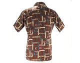 Mens Medium 1970s Shirt by Oleg Cassini - 1970s Designer Short Sleeve Top - Brown Architecture Novelty Print - 70s Casual - Chest 40