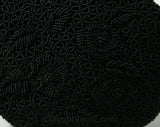 Black Caviar Beaded Evening Bag by Delill - 1960s Formal Purse - Round Handbag - Original 60s Tag & Box - NWT - Hand Beading - 43357