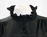 Size Small Black Gypsy Blouse - 1970s Maternity - Boho Shirt - Smock Top - Ruffled Neck Cuffs - 70s Motherhood Label - Bust 38.5 - 41703