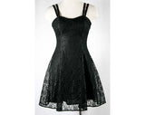 Size 2 Black Dress - Flirty 1990s Lace Party Cocktail - XS Fitted Mini Dress - Fit n Flare - Strappy Sleeveless - Bust 32.5 - 40613-1