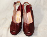 1940s Red Alligator Shoes High Heel Pump Reptile Peep Toe Size 7 Narrow