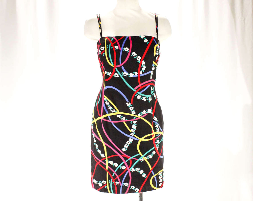 Size 6 Sun Dress - 1990s Black & Rainbow Novelty Print Cotton - 90s Co Vintage Vixen Clothing Size 6 Sun Dress - 1990s Black & Rainbow Novelty Print Cotton - 90s Co Vintage Vixen Clothing
