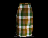 Size 10 Wool Plaid Skirt - 1950s 60s Tan Brown & Sage Green Checked Fall Autumn Secretary Style - 50's Girl Friday Office Wear - Waist 29