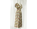 Size 6 Retro Dress - Charming 1930s Inspired 90s Full Skirted Dress - Violet Gray Sage Green Purple Bias Cut Floral Rayon - Waist to 30