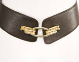 Size 12 Designer Belt - French Sophisticate - Chocolate Brown Tall Leather Belt with Brass Ring Clasp - Made in France - Waist 31 - 29249