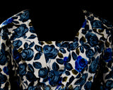 Size 10 Roses Silk Dress - Medium 1950s Cocktail Dress by Luisa Spagnoli - Blue Gray White - 50s Haute Quality Italian Deadstock - Waist 28