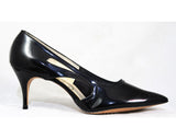 Size 10 1950s Black Stilettos - Authentic 50s Glossy Faux Patent Leather Shoes - Sexy 3 Inch High Heels - Unworn 50's Deadstock - 10B