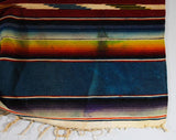 Rare Saltillo Blanket - Southwestern Serape - Mexico Handwoven 1930s 1940s Wool - Blue & Rainbow Kilim Stripe - Large Chimayo - 5x7 Ft