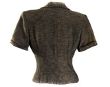 Size 6 1940s Suit Jacket - WWII Era Chocolate Brown Striped Summer 40s Short Sleeve - Velveteen Trim - Nip Waisted Office Wear - Waist 26