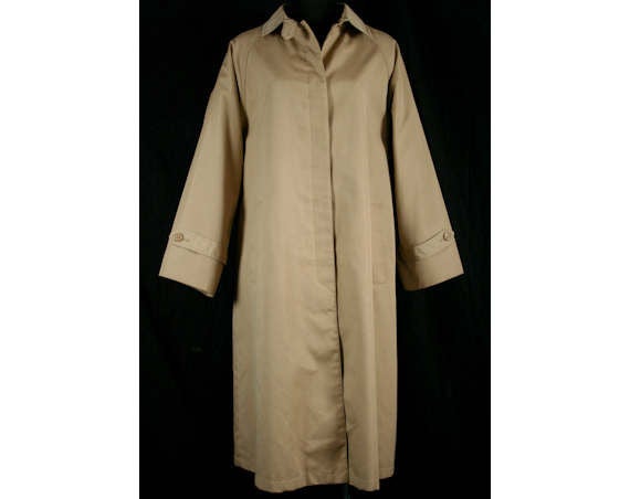 Large Bonnie Cashin 1960s Tan Trench Style Coat - 60s Designer Lightweight Coat - Fall Overcoat with Red Lining - Bust 41.5 - 40574-1