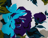 Size 14 1950s Style Dress - Large Purple Turquoise Floral Cotton Summer Frock with Wrap Bodice - Sleeveless Full Skirted 50s Look - Waist 32