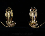 Glam 1950s Earrings - Wing Like - Faux Pearls & Rhinestones - Goldtone Metal Leaves - Celebrity Fashion Jewels - Deadstock on Card - 42406