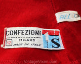 Size 8 1950s Pant Suit - Red Velveteen Tunic & Capri Cropped Pants - Audrey Style 50s 60s Cotton Outfit - Made in Milan Italy - Waist 26.5