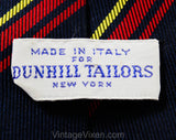 Men's 1970s Striped Tie - Navy Silk Cravat from Dunhill Tailors NYC - Dark Blue Maroon Red Citrus Yellow Diagonal Stripes - Made in Italy