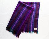 1960s Purple Mohair Scarf - Scottish Aubergine Plum Turquoise & Orange Large Wrap - 1950s 60s Fluffy Fuzzy Light Shawl - 48 x 74 Inches