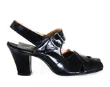 Size 6 Shoes - Chic 1930s Black Leather Open Toe Pumps with Art Deco Criss Cross Style - 6AA Narrow Width - Authentic 30s NOS Deadstock