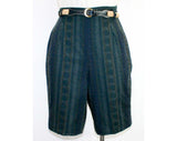 Size 2 Shorts - Tiki Lounge 50s Print Dark Cotton - Original Jute Braid Belt - Preppy 1950s Audrey Style - Waist 23.5 - Deadstock - 41737