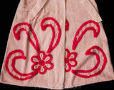 Girl's 4T 1950s Pink Chenille Robe - Child's 50s Two Tone Cotton House Coat - Wrap Front Girly Bathrobe with Tie - Fuzzy Flowers - Chest 24