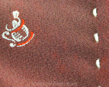 1940s Men's Tie - 30s 40s Novelty Barber Shop Print with Pleated Detail - Cocoa Brown Mint Green Red Crepe Mens Necktie - As Is Faded
