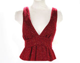 Size 8 Tweed Bodice with Plunge V Neck - 1970s Maroon Flecked Sleeveless Top - Sexy 70s Racer Back Blouse - Fall Winter Weskit - California